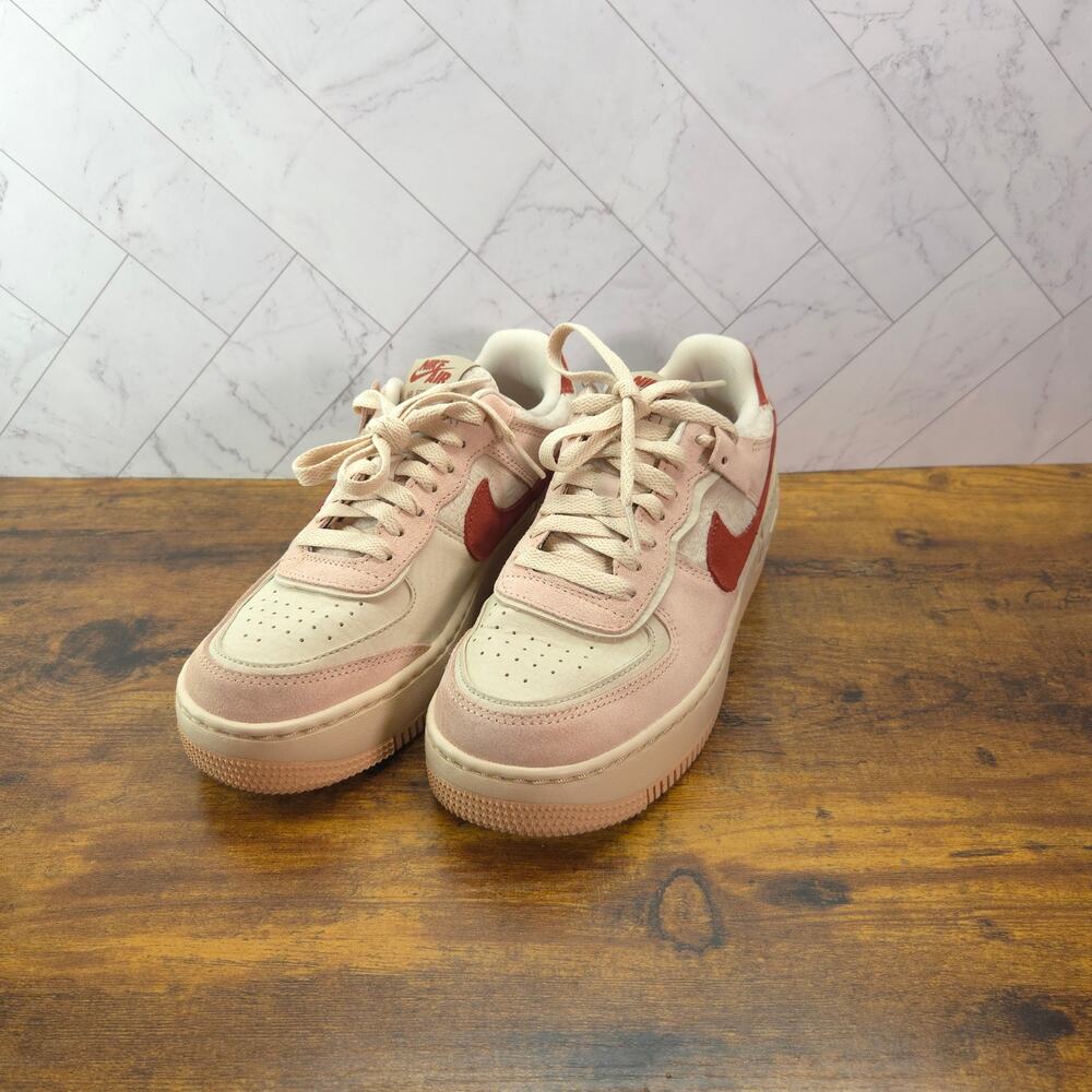 Nike Air Force 1 Shadow Sesame Women 6.5 Pink Tan Suede DV7449-100 Sneakers